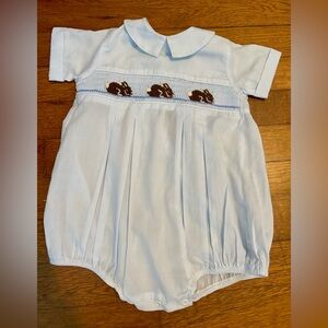 Bow Peep Heirloom bunny smocked blue cotton blend bubble size 6 months